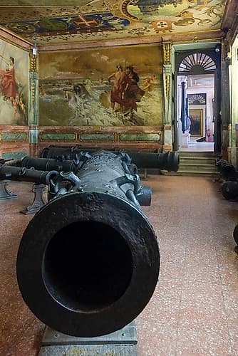 Lisbon, Portugal. Very old canons with Templar markings. European Print